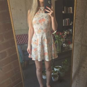 No Boundaries Cream Mini Dress with Peach & Yellow Floral Print